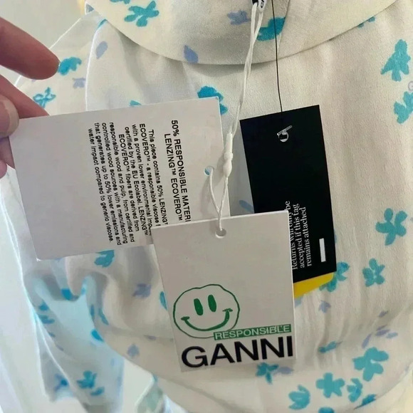 NWT Ganni Printed Crepe Wrap Dress Size 0 - Picture 11 of 16